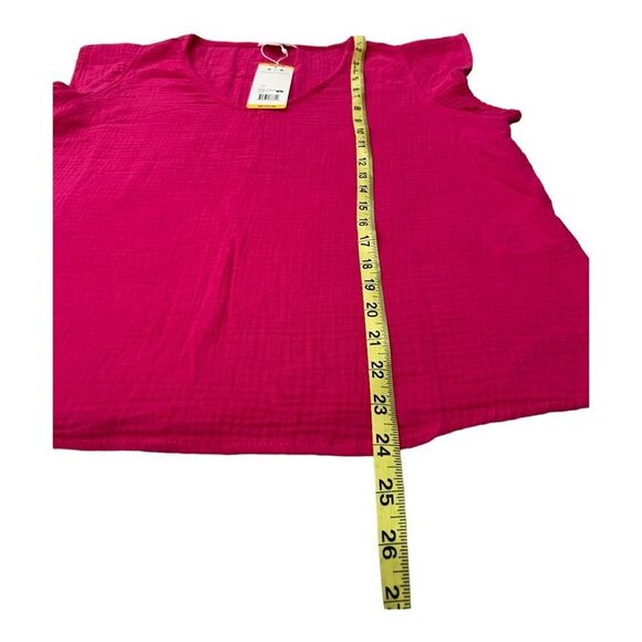 NWT three dots Hot Pink Medium Flutter Sleeve Blouse - Picture 4 of 8